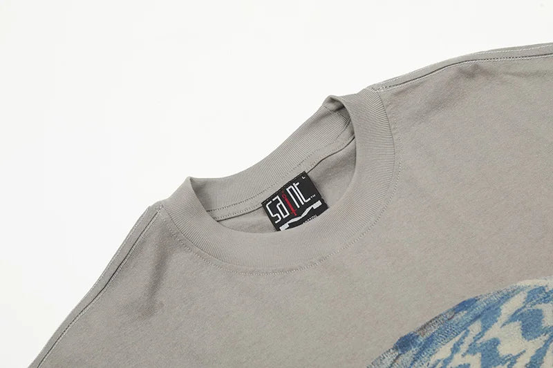 Black White Blue SAINT T-shirt Men Woman Good Quality Vintage Cartoon Pattern Printing Loose Casual Top Tees Street King Limited