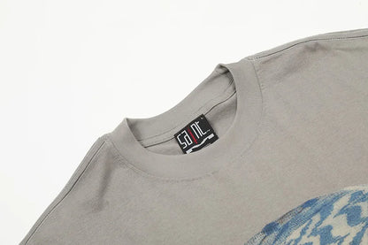 Black White Blue SAINT T-shirt Men Woman Good Quality Vintage Cartoon Pattern Printing Loose Casual Top Tees Street King Limited