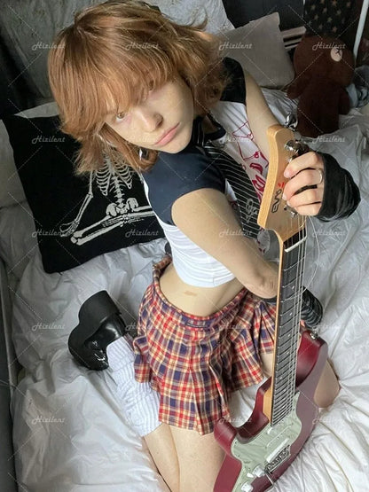 Kawaii Graphic Women Crop Tops Harajuku baby tee Y2K Goth Short Sleeve Streetwear Print Clothes T-shirt emo scene Vintage Grunge Street King Limited