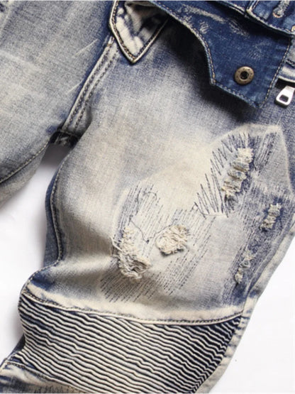distressed washed pleated denim jean pants new fashion biker jeans streetwear casual slim pants jogger y2k mens skinny joggers streetwear sweatpants
