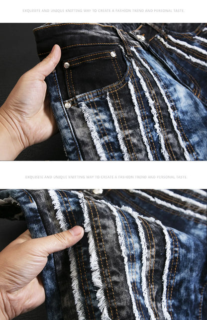 fashion distressed washed ripped destroied denim jean pants mens zipper skinny biker jeans hip hop streetwear slim pants joggers unique joggers style 193