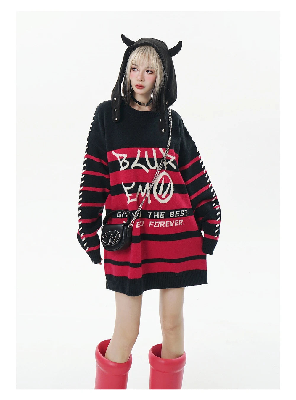 Men Striped Sweater Letter Graphic Loose Knitwear Jumper Pullover Sweaters Harajuku Hip Hop Streetwear Knitted Sweater Street King Limited