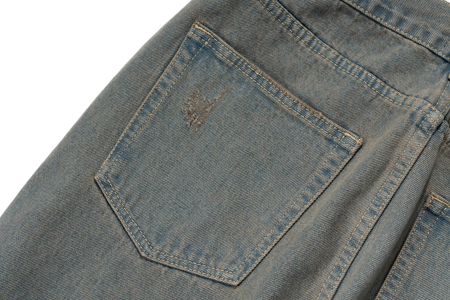 Grey Green Damaged Micro Flared Jeans Mens Straight Streetwear Y2k Ropa Hombre Baggy Denim Trousers Oversized Casual Cargo Pants Street King Limited