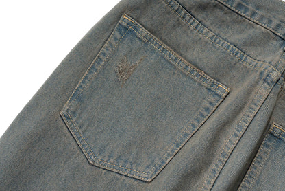 Grey Green Damaged Micro Flared Jeans Mens Straight Streetwear Y2k Ropa Hombre Baggy Denim Trousers Oversized Casual Cargo Pants Street King Limited