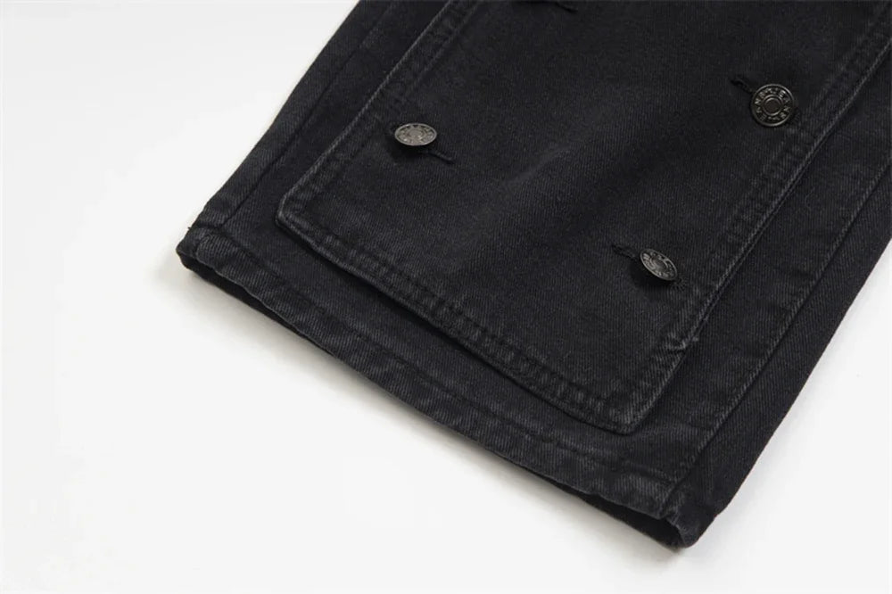 detachable button black washed baggy jeans for men straight harajuku ropa hombre loose denim trousers oversized cargo pants 1 unique cargo style 1153