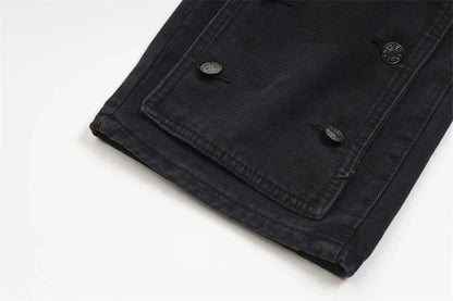 detachable button black washed baggy jeans for men straight harajuku ropa hombre loose denim trousers oversized cargo pants 1 unique cargo style 1153
