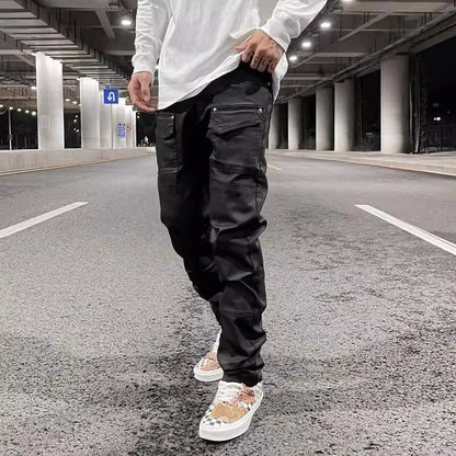 Y2k Front Pocket Wax Pu Leather Pants for Men Straight Slim Casual Overall Ropa Hombre High Street Loose Cargos Oversized Street King Limited