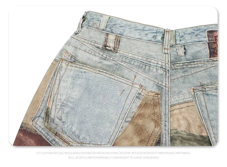 2024 autumn and winter new stitching ripped jeans Street King Limited