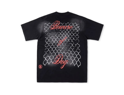 24SS HS Brand Fashion Beware Of Dog Tee High-Street Retro Washed Print Cotton Short Sleeve Tops T-Shirt Street King Limited