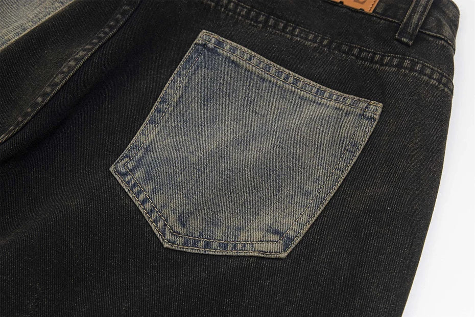 vintage black mens jeans patchwork hip hop baggy jeans man streetwear harajuku loose straight denim pants unique jeans style 4198