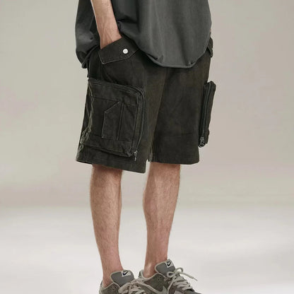 Heavy Industry Tie Dyed Canvas Washed Shell Shorts for Men and Women Wide Leg Baggy Cargo Short Oversize Loose Knee Length Pants Street King Limited