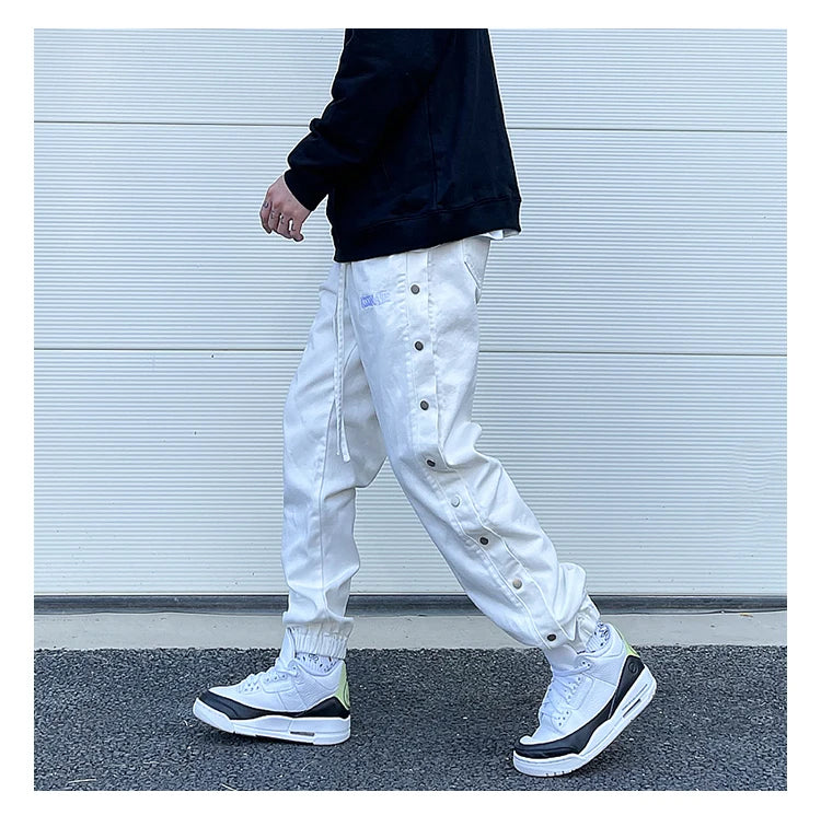 washed distressed denim sweatpant cashew flower patchwork oversized splice buckle jogging jeans casual button baggy men clothing unique joggers style 3341