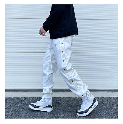 washed distressed denim sweatpant cashew flower patchwork oversized splice buckle jogging jeans casual button baggy men clothing unique joggers style 3341