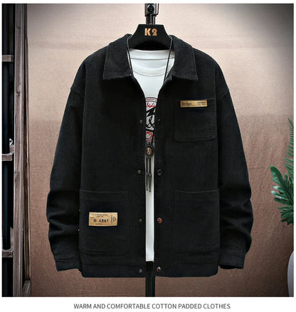 Streetwear Spring Appliques Long Sleeve Corduroy Shirts For Men Button Patchwork 2025 Spring Appliques Long Sleeve Corduroy Shirts For Men Button Patchwork Turn Down Collar Cargo Shirt Korean Fashion Jackets Fashion Sweater Jacket With Graphic Design For Men