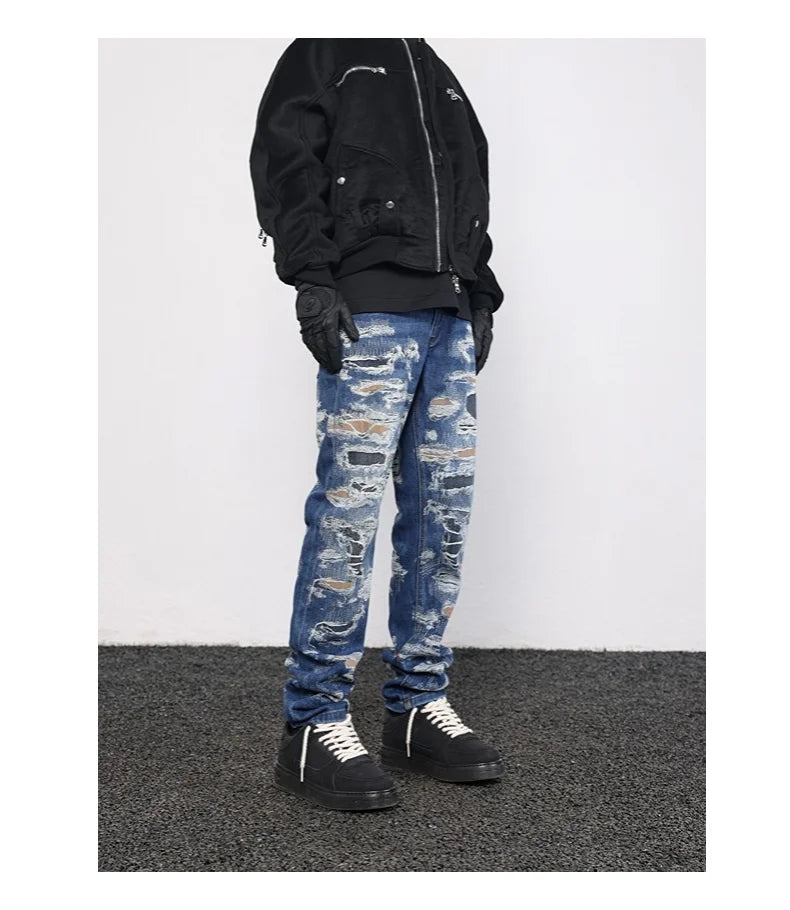 retro washed 3d printed fake distressed jeans hip hop denim pants streetwear jean pants mens harajuku cotton trousers joggers unique joggers style 2869