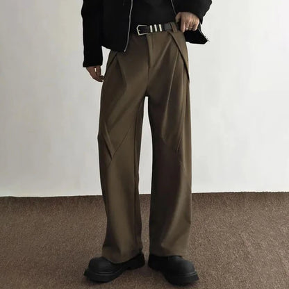 mens trousers pleated business casual pants autumn solid color all match simple commuting straight pants mens clothing 2024 minimalist street pants