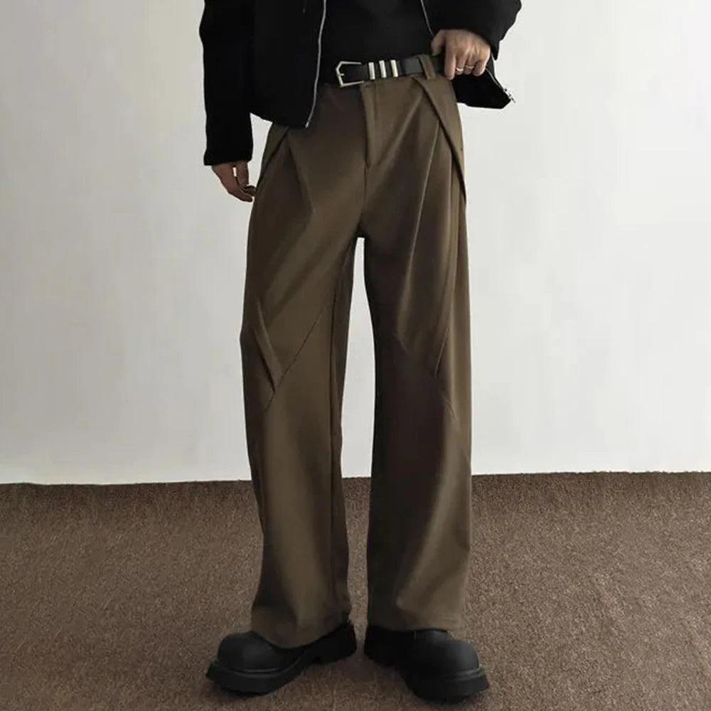 mens trousers pleated business casual pants autumn solid color all match simple commuting straight pants mens clothing 2024 unique default style 4811