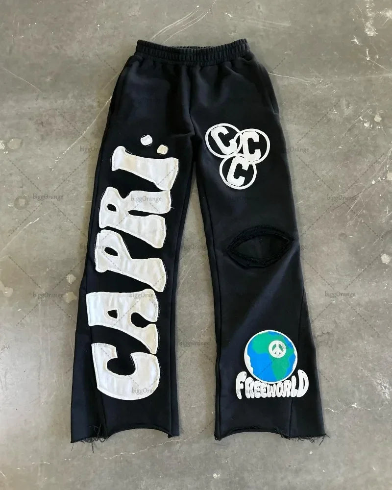 european and american new embroidered oversized trousers men y2k trendy hip hop knitted pants loose casual wide leg pants women minimalist street pants