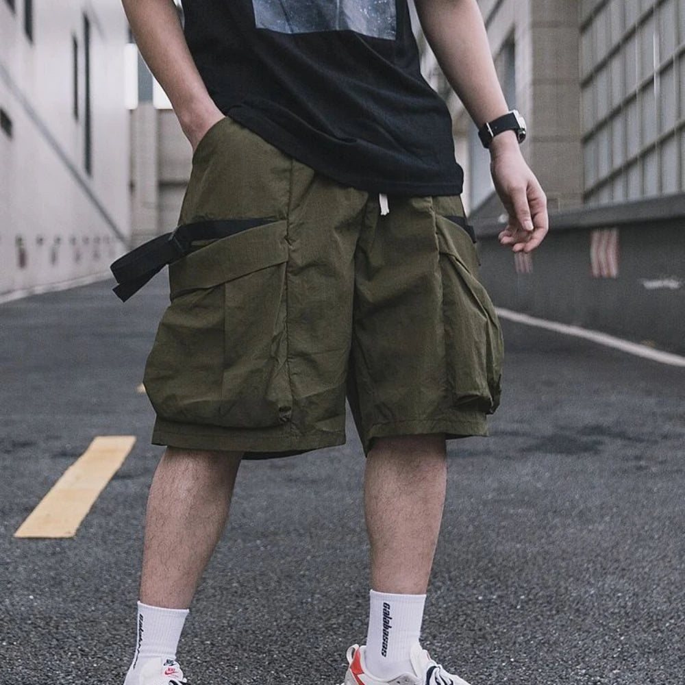 Korean trendy brand personality printed short sleeved T shirt Fashion street Y2K men and women straight functional work shorts Street King Limited