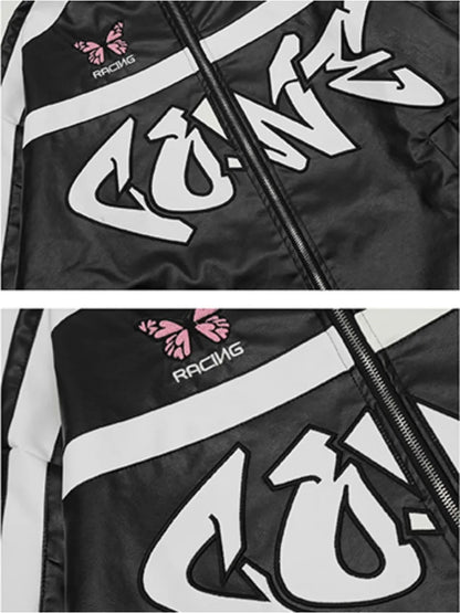 men racing jackets fashion letter embroidery patchwork jacket coats hip hop pu lether outerwear autumn casual streetwear jackets unique default style 4486