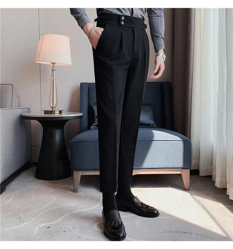 2024 High Quality Business Casual Draped High-waist Trousers Men Solid Color Formal Pants Male Formal Office Social Suit Pants Street King Limited