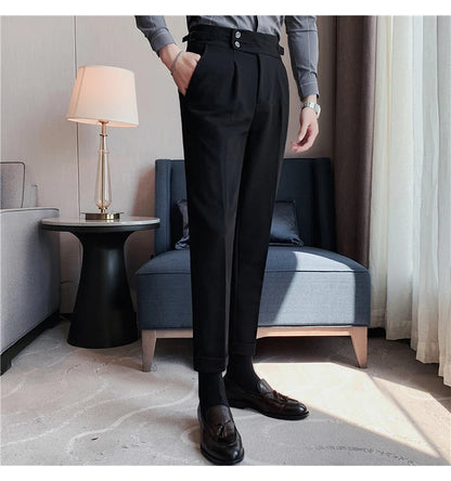 2024 High Quality Business Casual Draped High-waist Trousers Men Solid Color Formal Pants Male Formal Office Social Suit Pants Street King Limited