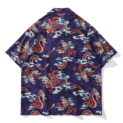 Men Dragon Print Chinese Style Shirt Casual Short Sleeve Hawaiian New Summer Shirts Hip Hop Streetwear Loose Top Harajuku Shirts Street King Limited