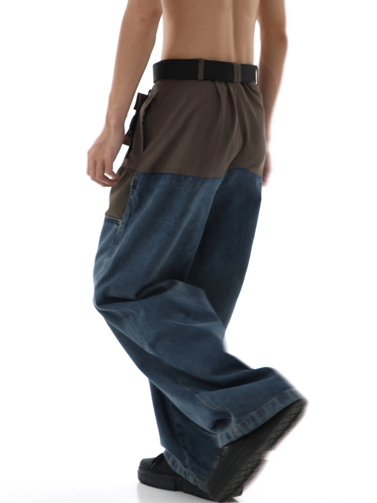 high street cargo pocket patchwork denim jeans pants unisex fashion loose wide leg straight functional tactics pants joggers men unique joggers style 743