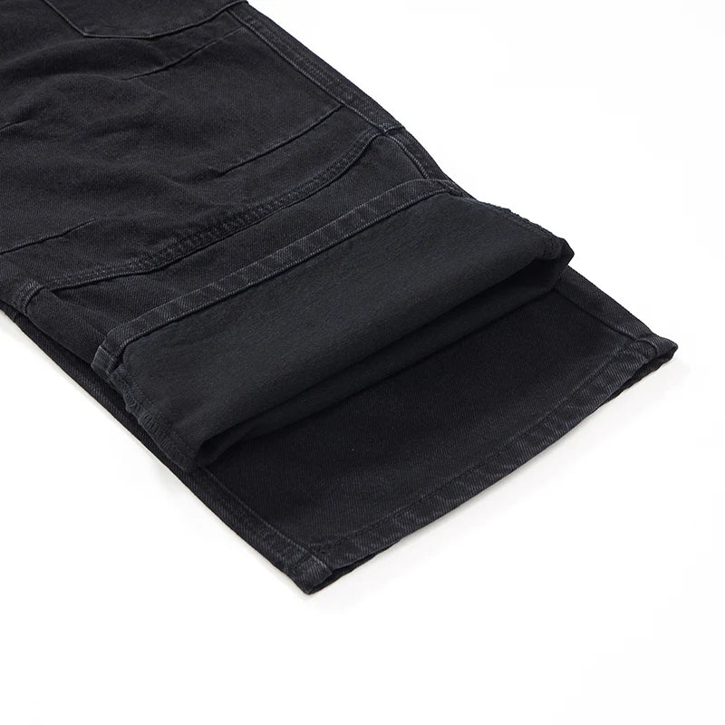 men american streetwear fashion loose casual hip hop wide leg black denim baggy jeans pants man y2k cargo jeans trousers combat utility trousers