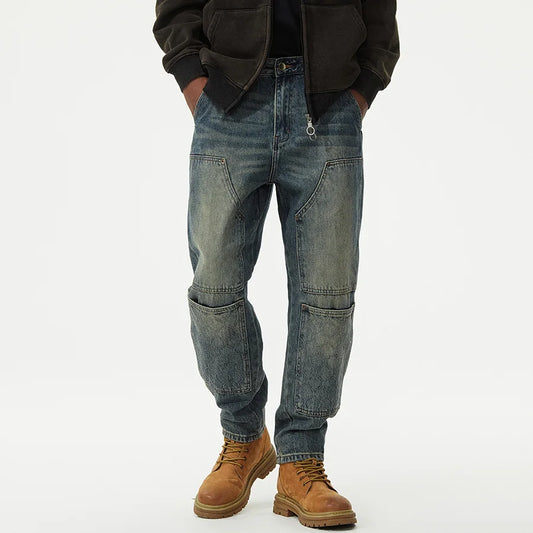 men streetwear fashion loose casual plus size denim harem jeans pant cityboy retro splice pocket cargo jeans trousers 40 38 baggy cargo bottoms