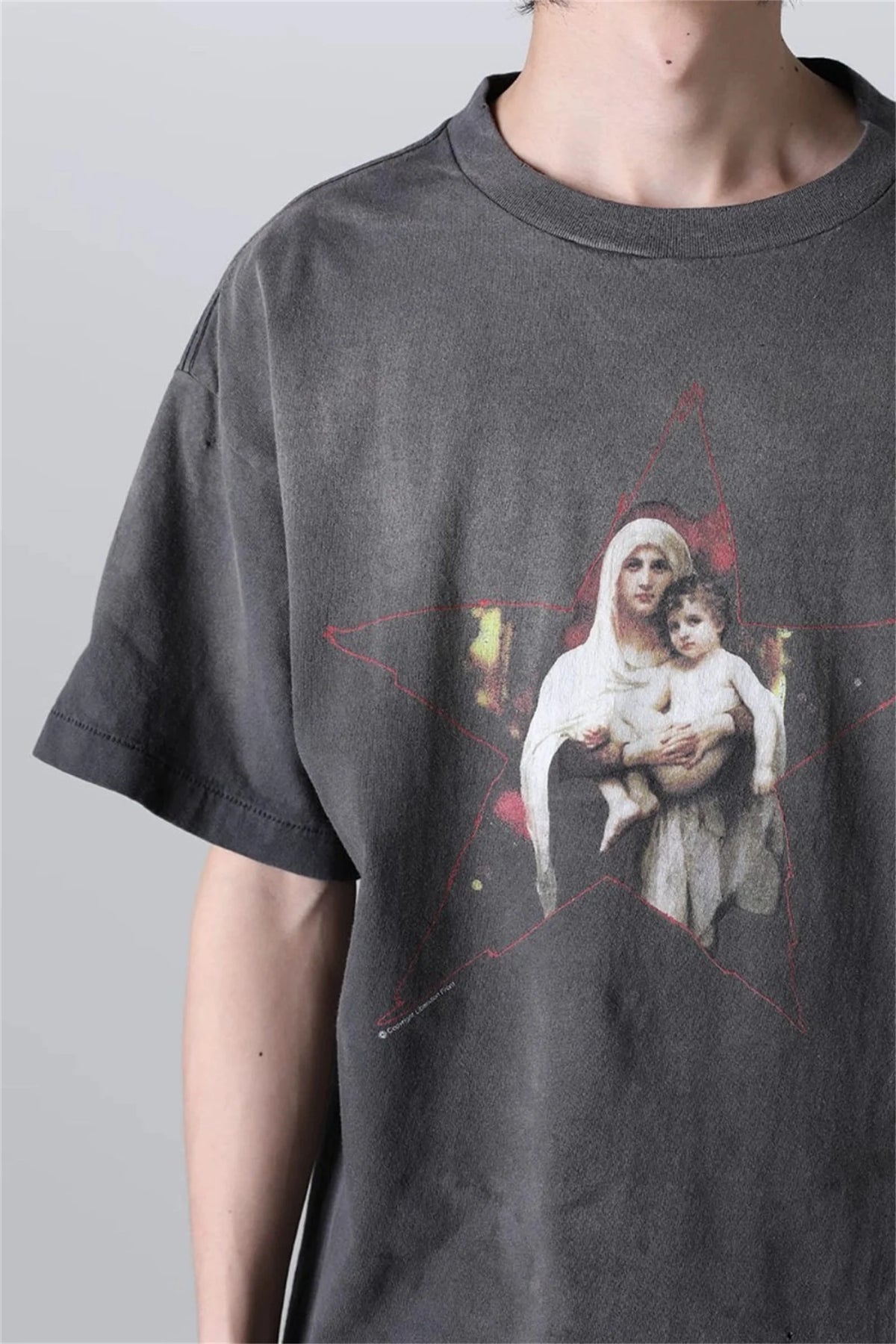 90s Summer Vintage Style Pentagram printed washed vintage Retro Quality short sleeved T-shirt Tops For Men Street King Limited