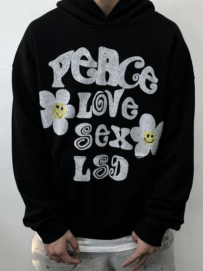 2024 Vintage readymade Style Letter Flower Print Quality Loose Oversized High-Street Cotton Hoodies Sweater Pullover Street King Limited