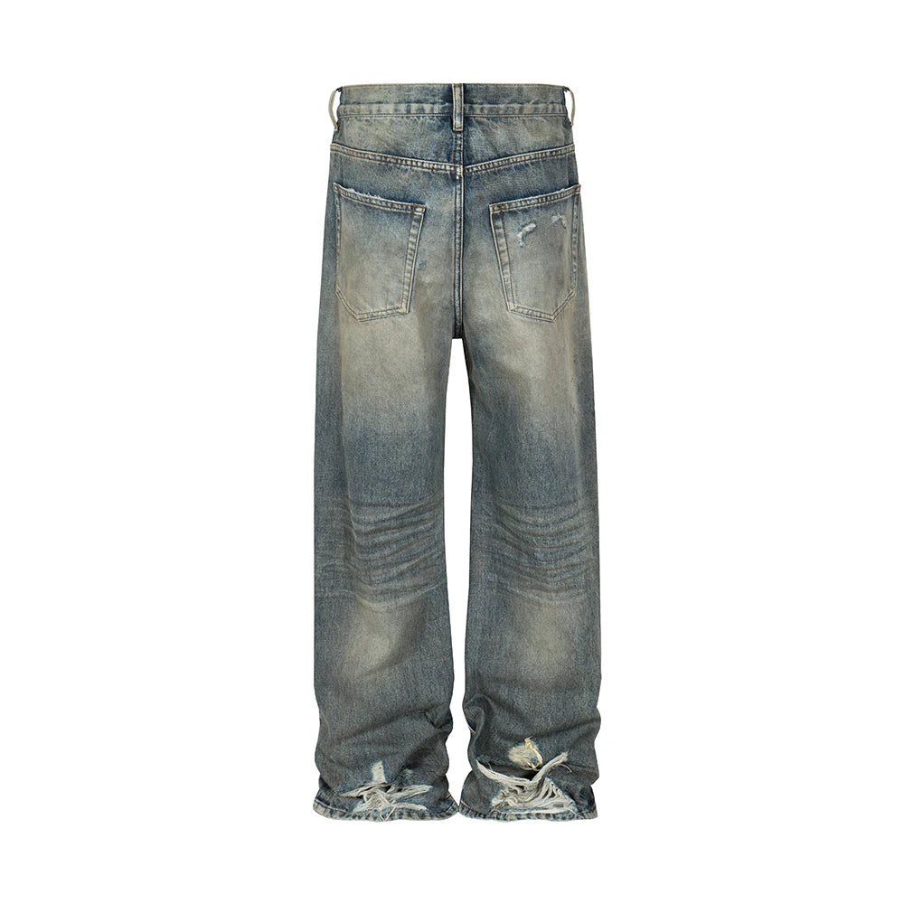 Harajuku Streetwear Washed Dirty Baggy Blue Jeans for Men and Women Straight Vintage Casual Denim Trousers Ropa Hombre Cargos Street King Limited