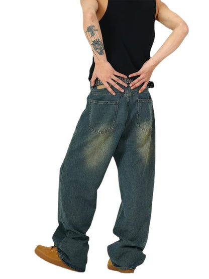 retro washed denim baggy jeans pants unisex hip hop fashion streetwear harajuku loose wide leg straight y2k pants joggers men casual joggers