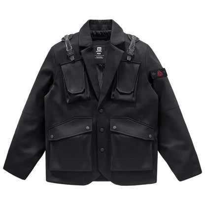 2024 new in workwear suit with multiple pockets jacket korean version motorcycle medium length jackets for men streetwear menswear bottoms