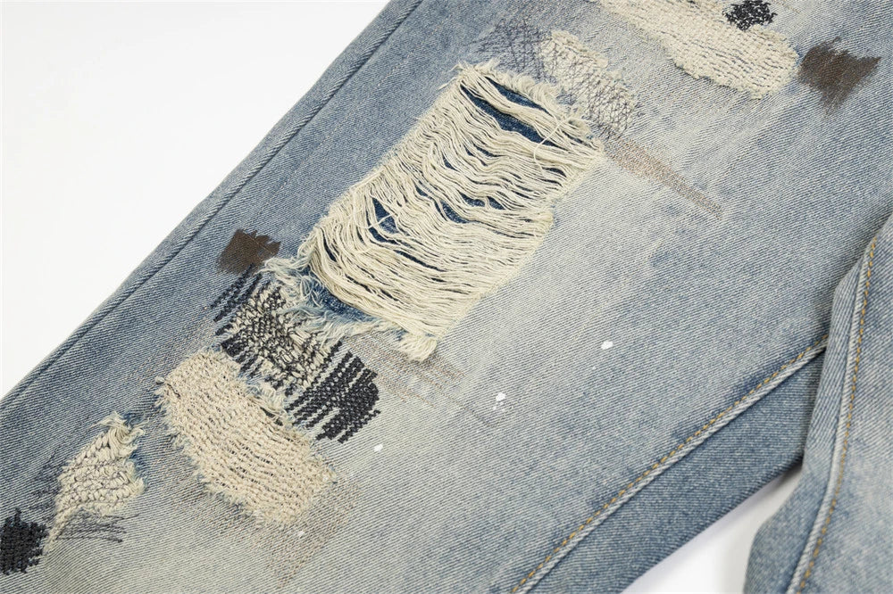 mens fashion ripped jeans blue straight baggy jeans trousers luxury loose casual distressed denim pants male 1 unique jeans style 4450