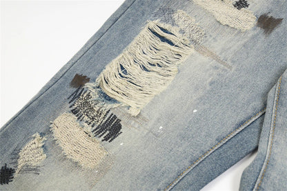 mens fashion ripped jeans blue straight baggy jeans trousers luxury loose casual distressed denim pants male 1 unique jeans style 4450