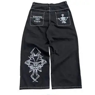 Y2K Retro American Personality Design Fashionable Loose Straight Jeans Men Street Hip-hop Harajuku All-match Floor Mopping Pants Street King Limited
