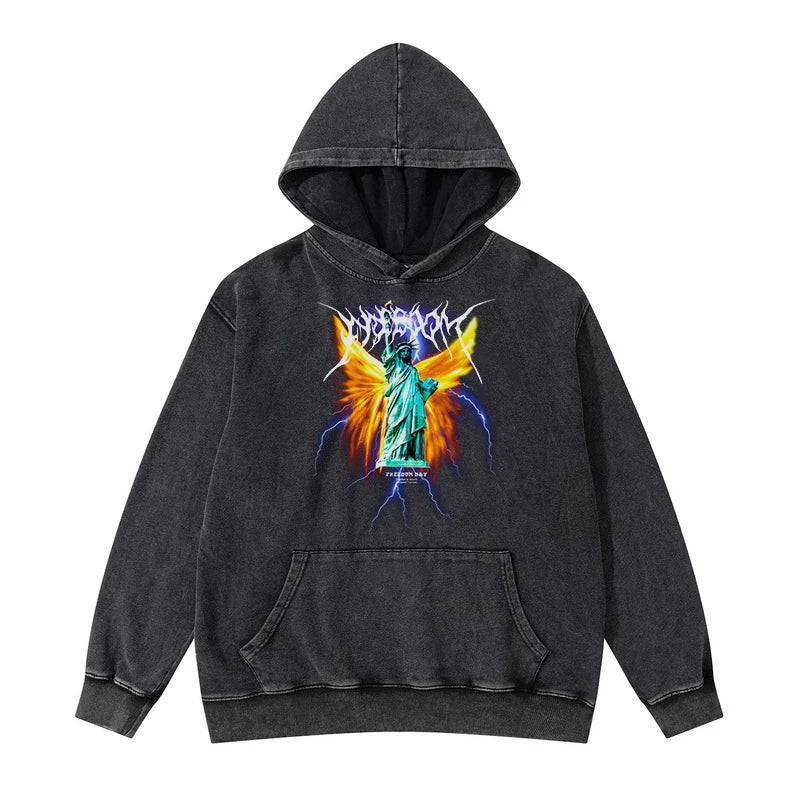 Rainbowtouches Washed Hoodie For Men Vintage Popular Stranger Hip Hop Winter Printing High Street Clothes Black Men's Clothing Street King Limited