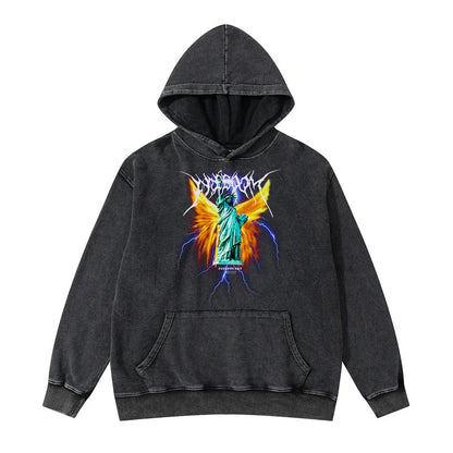 Rainbowtouches Washed Hoodie For Men Vintage Popular Stranger Hip Hop Winter Printing High Street Clothes Black Men's Clothing Street King Limited