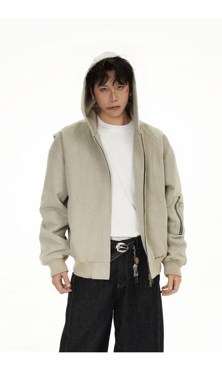 spring autumn hood bomber jacket men streetwear fashion loose casual hooded short cargo jacket cityboy coat outerwear unique cargo style 242