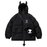 Mens Warm Down Jackets Trendy Little Devil Padded Parkas Horns Wing Tail Hooded Coat Hip Hop Zipper Streetwear Unisex Street King Limited