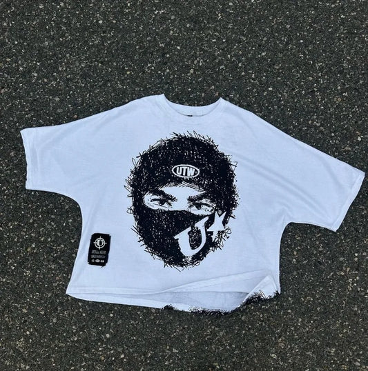 Summer Gothic Trendy Brand Rock Hip-hop New T-shirt Men Y2k American Street Retro Anime Print Oversized Short-sleeved Tops Women Street King Limited