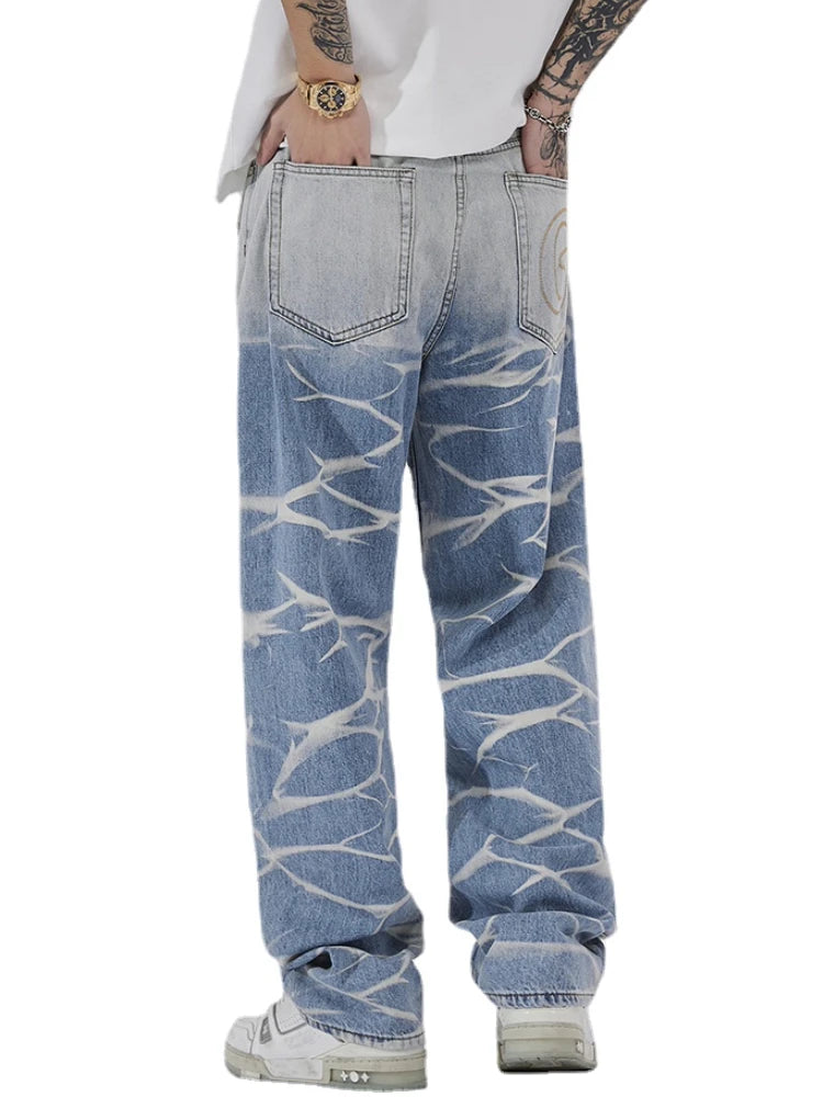 high street irregular tied dye biker jeans men denim straight jean pants 2023 motorcycle y2k trouser unisex hip hop casual pants stacked flare jeans