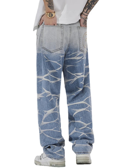 high street irregular tied dye biker jeans men denim straight jean pants 2023 motorcycle y2k trouser unisex hip hop casual pants stacked flare jeans