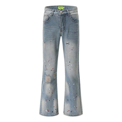Men's Blue Flared Jeans Fashion Designer Ripped Vintage Denim Pants 2024 New Fashion Casual Jeans Trousers Street King Limited