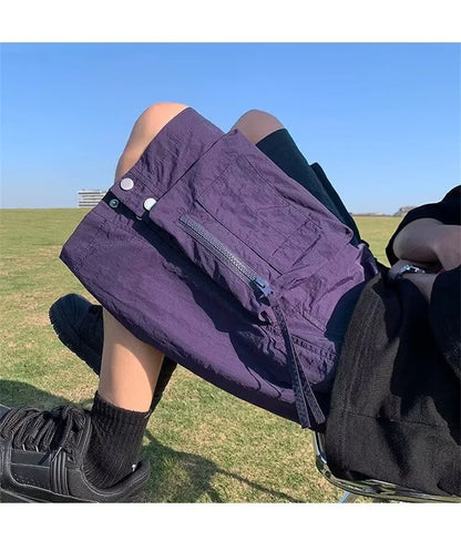 summer casual purple cargo shorts men high street drawstring pocket baggy short sweatpants y2k hip hop bermudas homme shorts unique joggers style 166