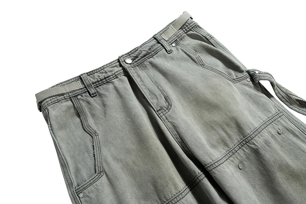 streetwear washed vintage ribbons logging jeans pants mens straight ropa hombre baggy cargos oversized loose denim overalls unique cargo style 5534