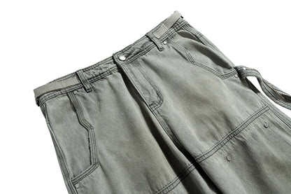 streetwear washed vintage ribbons logging jeans pants mens straight ropa hombre baggy cargos oversized loose denim overalls unique cargo style 5534