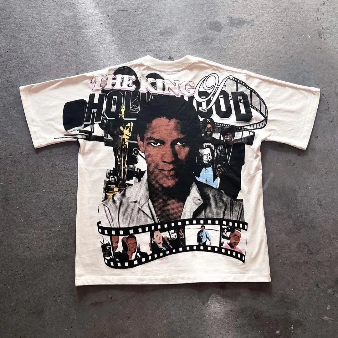 American Trendy Gothic Letter Printed Oversized T-Shirt Men's Y2K High Street Clothing Loose Harajuku Short-Sleeved Top Women's Street King Limited